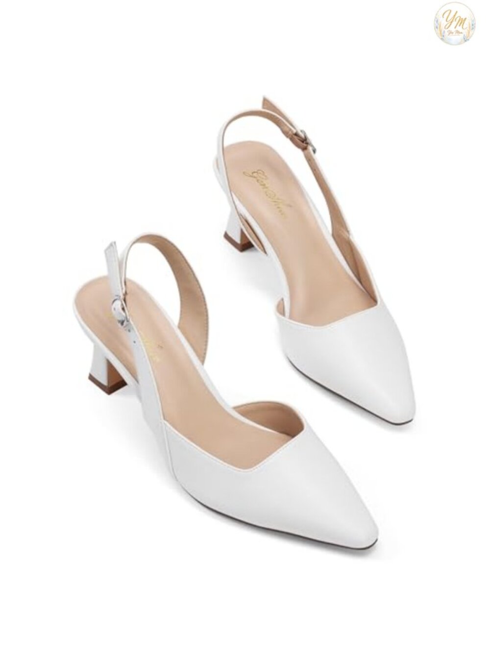 Kitten Heel Closed Toe Slingback Pump with Faux Leather and Adjustable Buckle